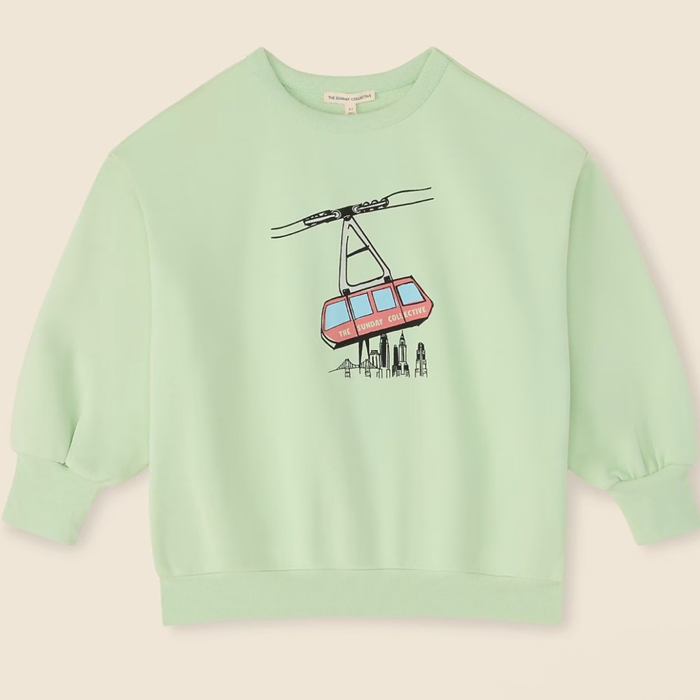 Mint Green Kids Sweatshirt with Cable Car Print